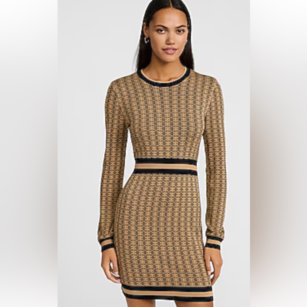 Elegant Tan And Black Knit Dress